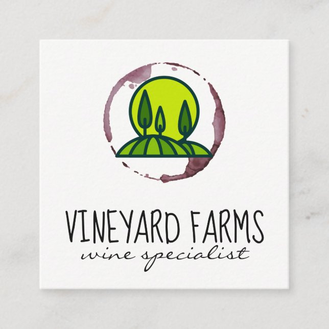 Wine Stain (wine glass) Vineyard Grapes Square Business Card (Front)