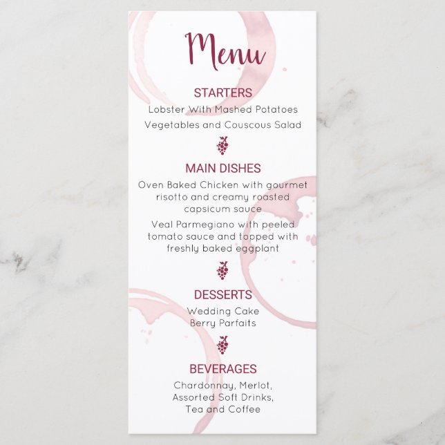 Wine Stains Wedding Menu (Front)