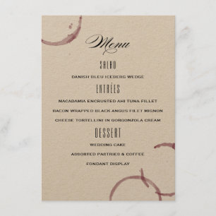 Wine Stains Winery Vineyard Wedding Menu