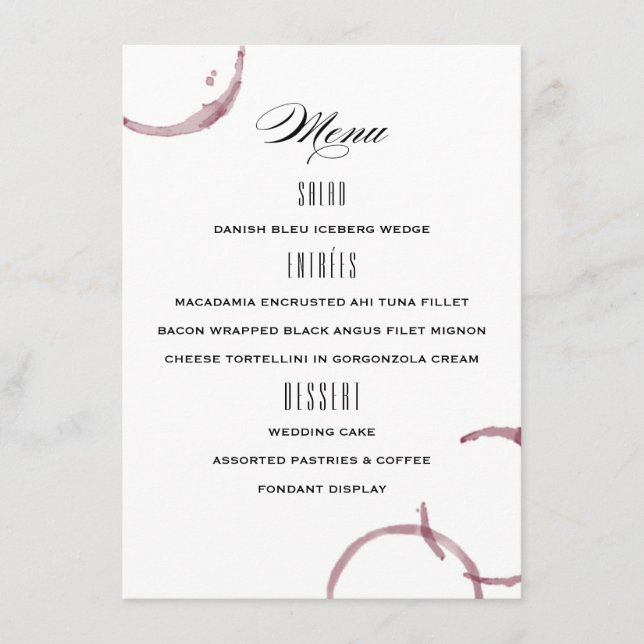 Wine Stains Winery Vineyard Wedding Menu (Front)
