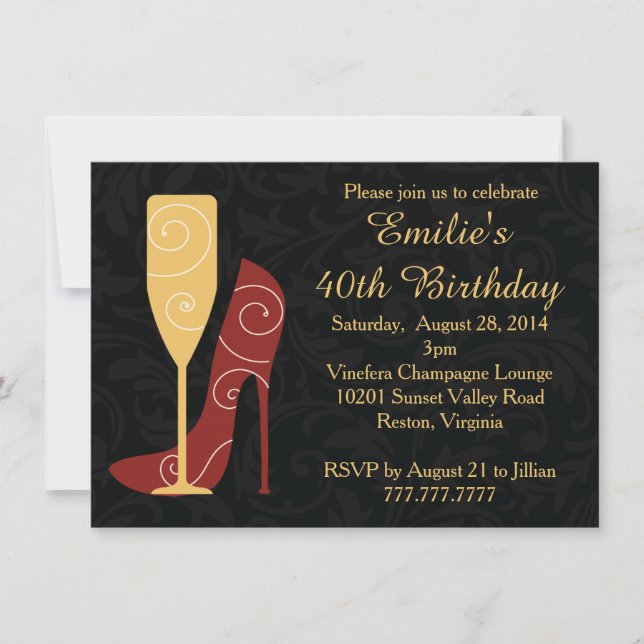 Wine Stiletto Heels Champagne Birthday Invitations (Front)