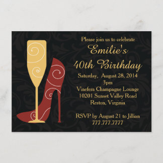 Wine Stiletto Heels Champagne Birthday Invitations