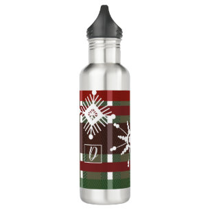 Wine Sweater Plaid Initial Snowflake Christmas    710 Ml Water Bottle
