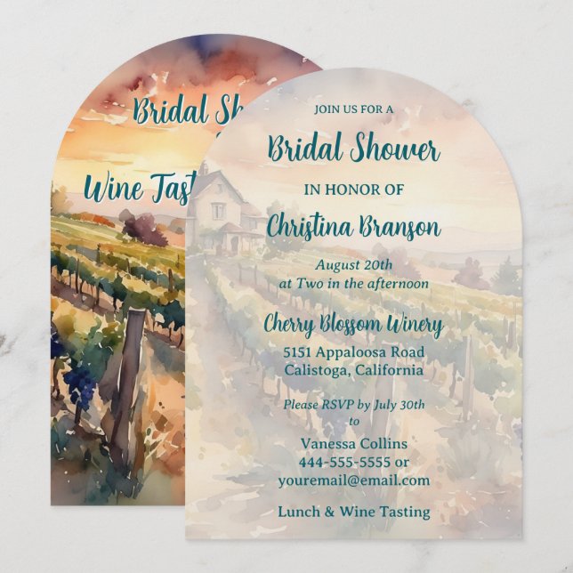 Wine Tasting and Luncheon Bridal Shower Invitation (Front/Back)