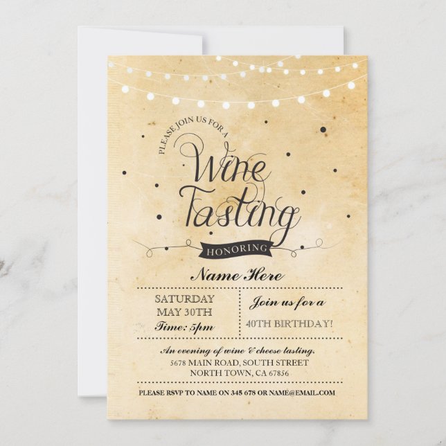 Wine Tasting Birthday Party Rustic ANY AGE Invite (Front)