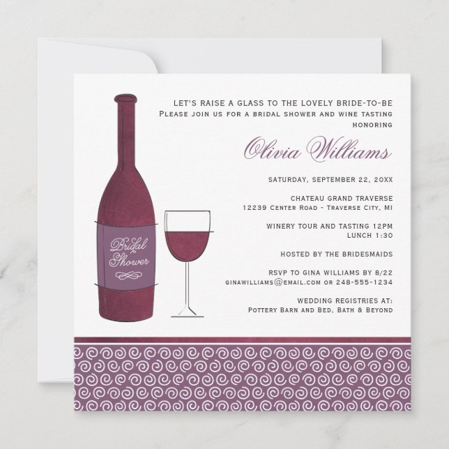 Wine Tasting Burgundy Plum Wedding Bridal Shower Invitation (Front)