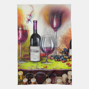 Wine Tasting Colourful Digital Art Kitchen Towel
