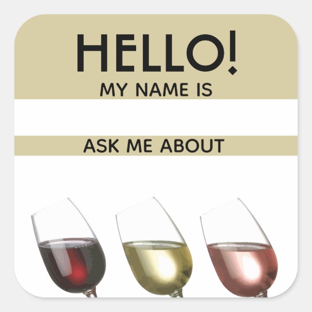 Wine Tasting Hello Name Tag Ask Me About (Front)