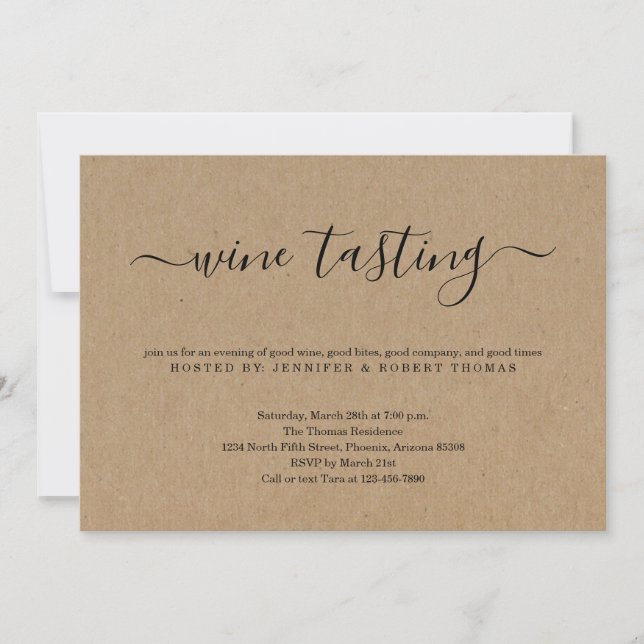 Wine Tasting Invitation on Kraft Paper Background (Front)