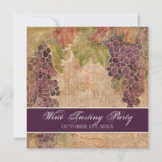 Wine Tasting Party Invitation Aged Grape Vineyard (Front)