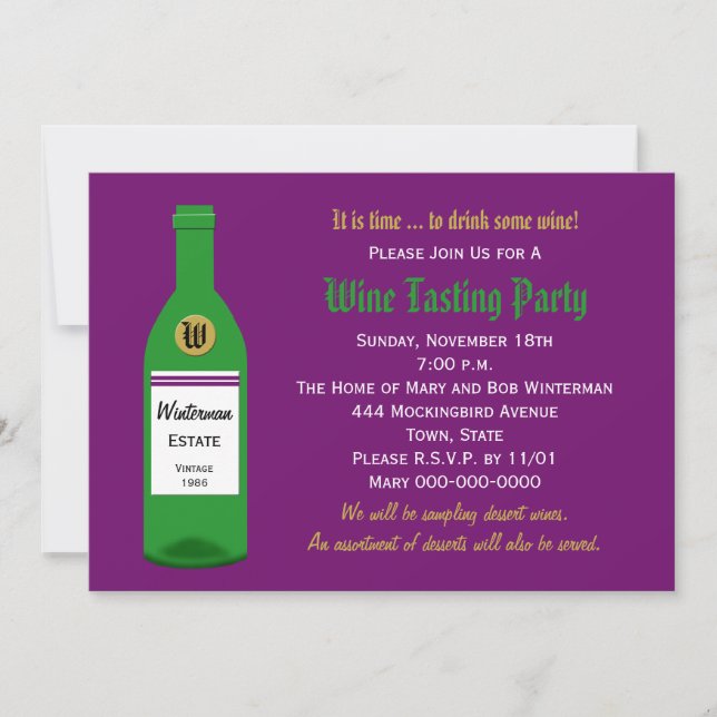 Wine Tasting Party Invitation Purple (Front)