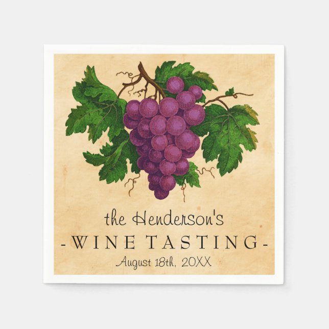Wine Tasting Party Vintage Grapes Personalized Napkin (Front)