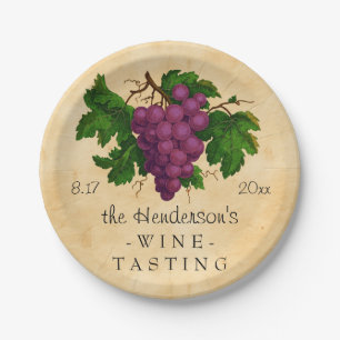 Wine Tasting Party Vintage Grapes Personalized Paper Plate