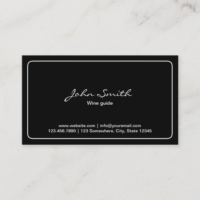 Wine Tasting Plain Black Minimalist Business Card (Front)