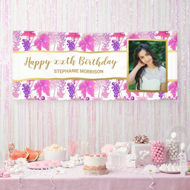 Wine Tasting, Purple Grapevine, Birthday Photo Banner (Party)