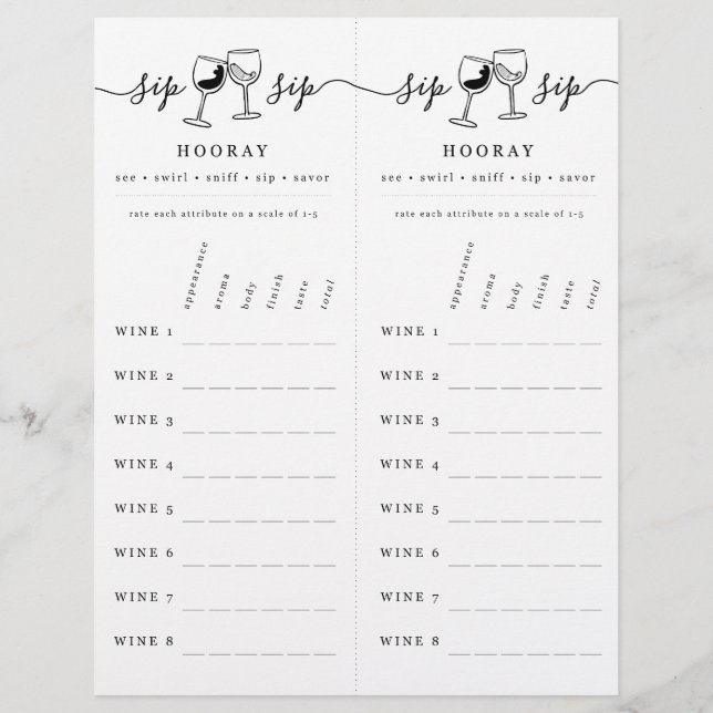 Wine Tasting Rating Scorecard Letterhead (Front)