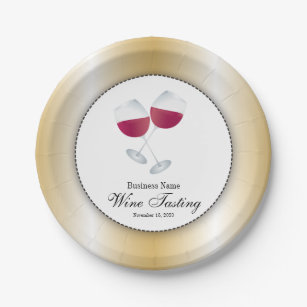 Wine Tasting with Glass of Red Wine Paper Plate