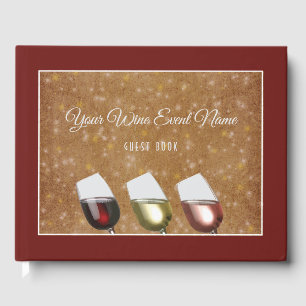Wine Tasting with glasses of wine, starry gold Guest Book