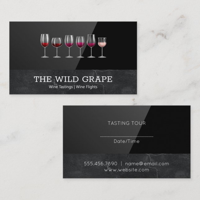Wine Tastings | Marble | Black High Gloss Business Card (Front/Back)