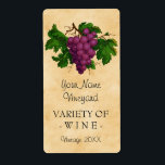 Wine Template Vintage Grapes Personalized Bottle<br><div class="desc">Create your own, custom vintage-looking homemade wine bottle labels with this simple template. These elegant, personalized bottle labels feature an antique cluster of purple grapes, recolored and brightened so they contrast nicely against the aged, slightly stained parchment background design. Use the template fields to easily add the name of your...</div>