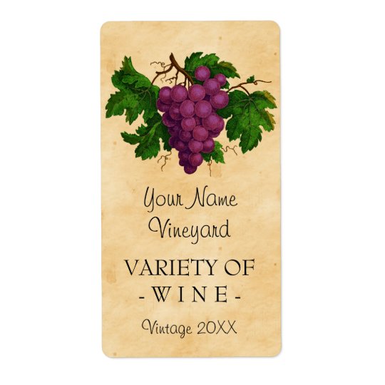 Wine Template Vintage Grapes Personalized Bottle Shipping Label