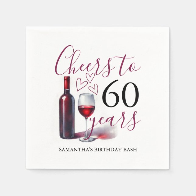 Wine Theme 60th Birthday Cocktail Napkins (Front)