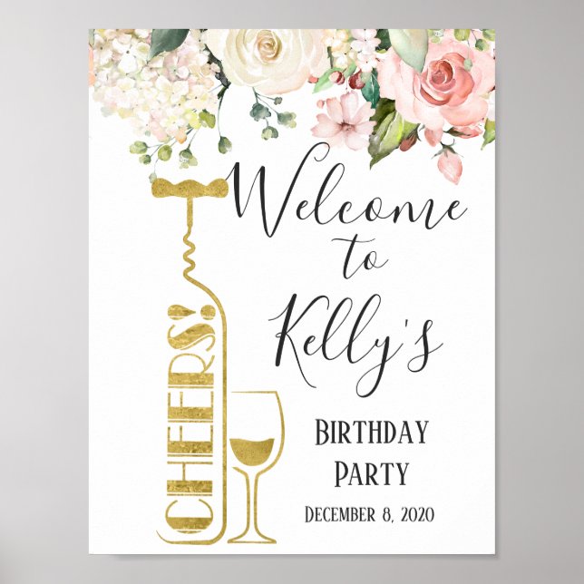 Wine theme, adult party, welcome sign (Front)