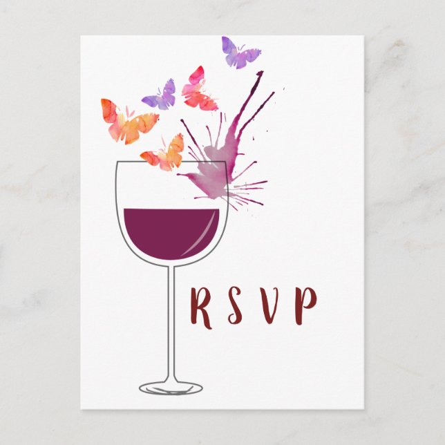 wine theme, butterfly Postcard RSVP (Front)