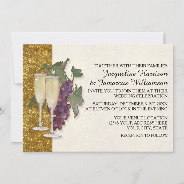 Wine Theme Champagne Grapes Modern Simple Wedding Invitation (Front)
