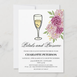 Wine Themed Petals and Prosecco Bridal Shower  Invitation