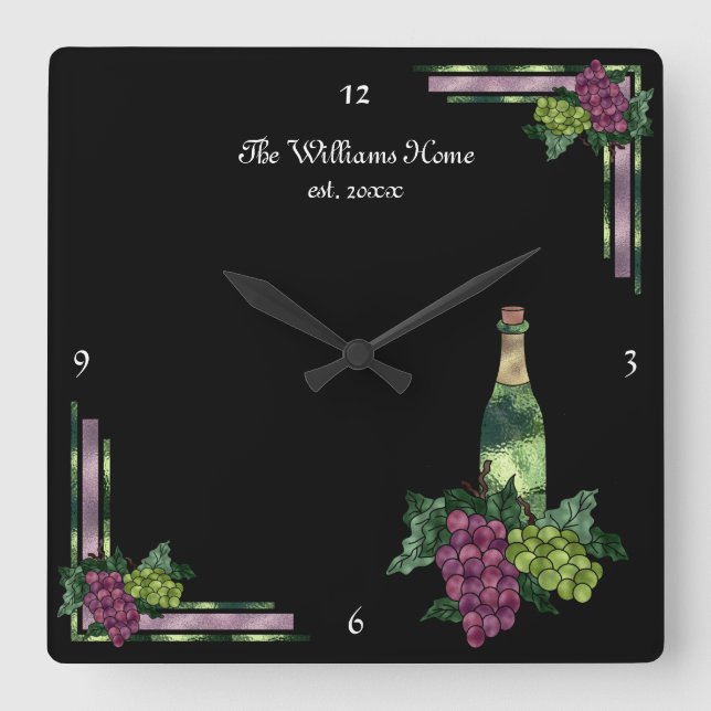 Wine Time Personalized Square Wall Clock (Front)
