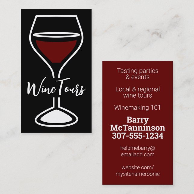 Wine tours tasting bartender winemaking business card (Front/Back)