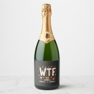 WIne Turkey Family Funny Thanksgiving Sparkling Wine Label