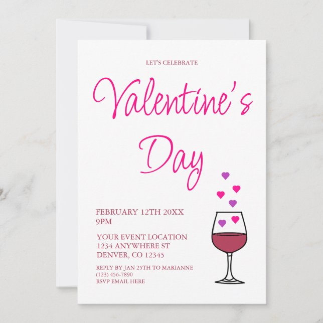 Wine Valentine's Day Party  Invitation (Front)