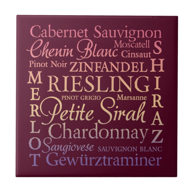 Wine Varietals Decorative Ceramic Tile (Front)