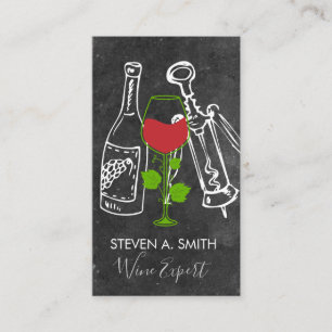 Wine Vine Wine Bottle and Opener Slate Business Card