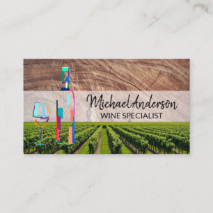 Wine Vineyard   Artsy Bottle Glass Logo Business Card