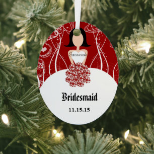Wine Wedding Gown Bridesmaid Christmas Ornament