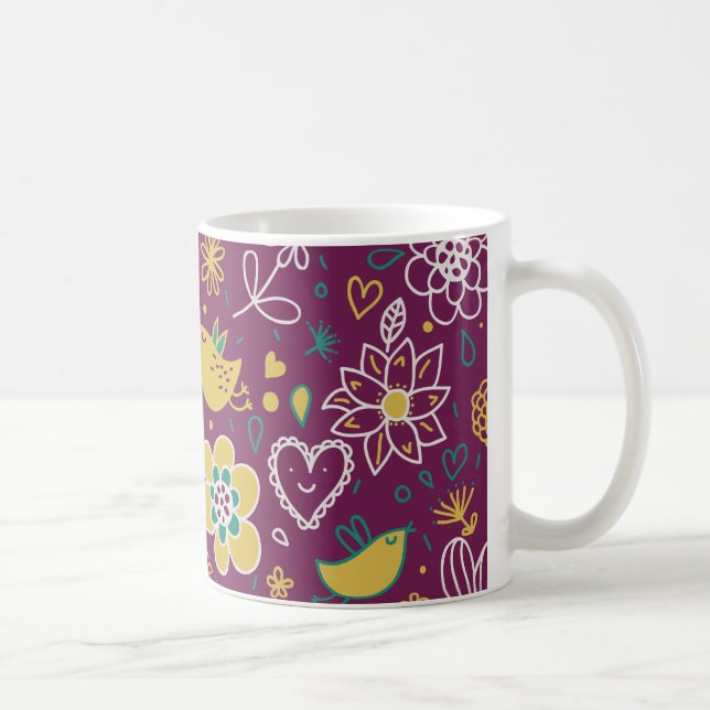 Wine Whimsical Birds and Flowers Coffee Mug (Right)