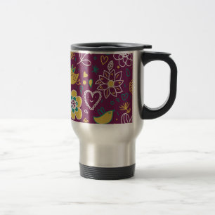 Wine Whimsical Birds and Flowers Travel Mug