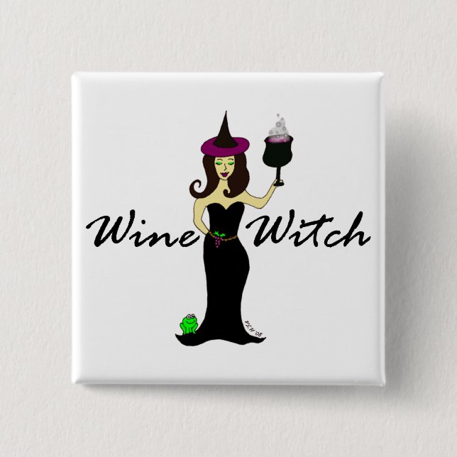 Wine Witch Square 2 Inch Square Button (Front)