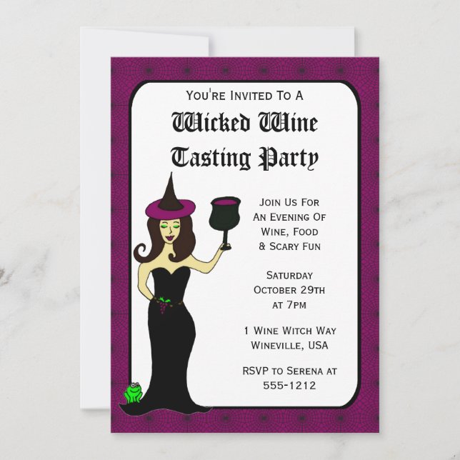 Wine Witch Wicked Wine Tasting Halloween Invites (Front)