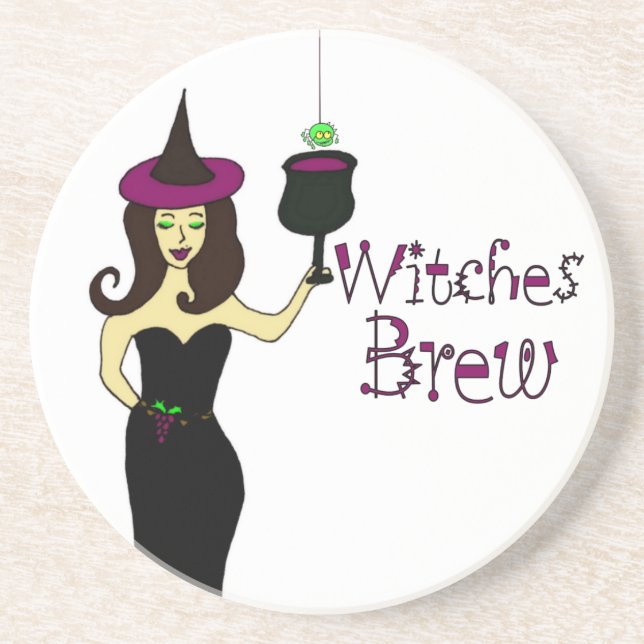 Wine Witch "Witches Brew" Halloween Wine Coaster (Front)
