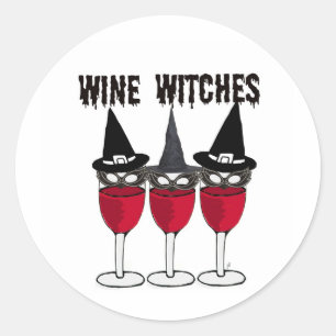 WINE WITCHES RED WINE GLASS WITCH PRINT CLASSIC ROUND STICKER
