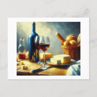 Wine with Cheese and Rolls,  Postcard