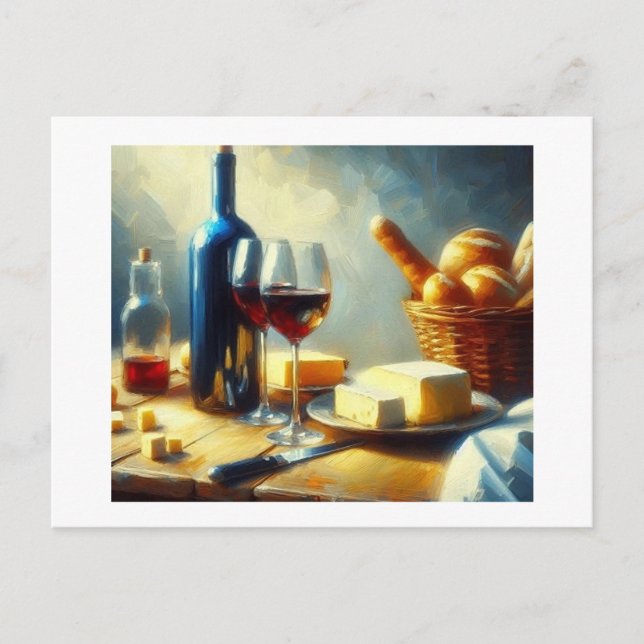 Wine with Cheese and Rolls,  Postcard (Front)