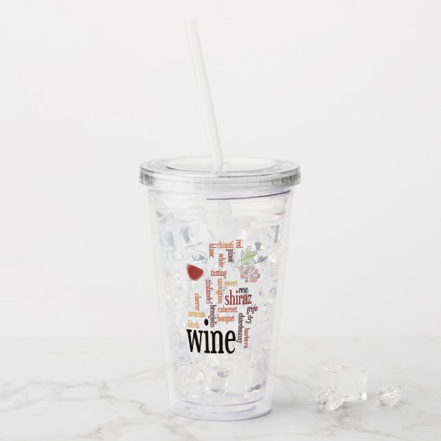 Wine Word  Cloud Design Acrylic Tumblers (Front Ice)
