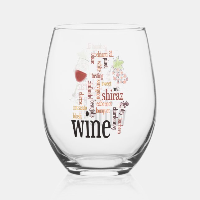 Wine Word Cloud Design Verre Vin Stemless (Recto)