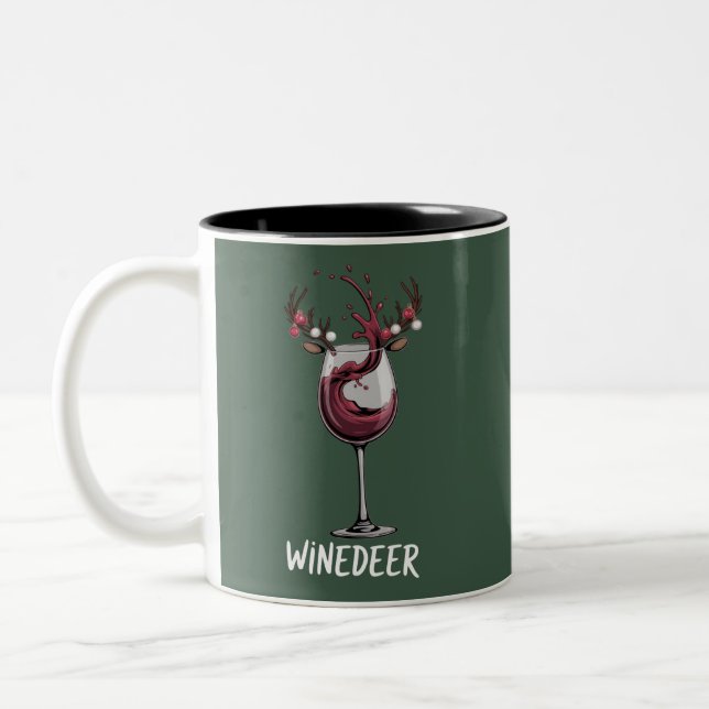 Winedeer Funny Couples Christmas Matching Holiday  Two-Tone Coffee Mug (Left)