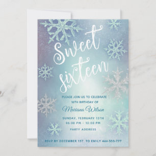 Winer wonderland Shiny sparkle blue snowflakes Invitation